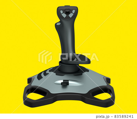 Realistic joystick for flight simulator isolated on yellow background. 3D rendering of streaming gear for cloud gaming or gamer workspace concept 83589241