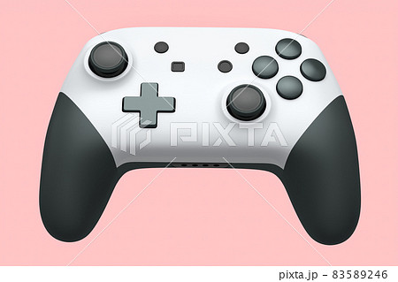 Realistic white joystick for video game controller on pink background. 3D rendering of streaming gear for cloud gaming and gamer workspace concept 83589246