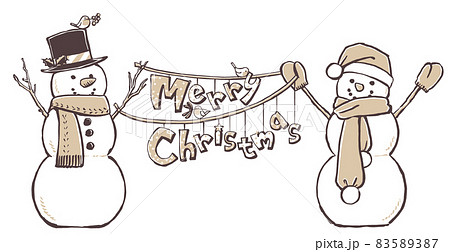 Merry Christmasの文字を吊るす2体のスノーマン 筆描き・2色塗り Merry Christmasの文字を吊るす2体のスノーマン 筆描き・2色塗り 83589387