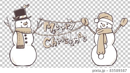Merry Christmasの文字を吊るす2体のスノーマン 筆描き・2色塗り Merry Christmasの文字を吊るす2体のスノーマン 筆描き・2色塗り 83589387