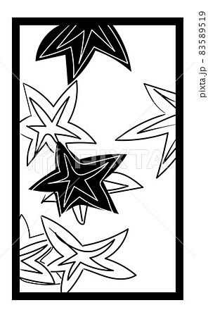 花札のイラスト モノクロ白黒 線画 バラ単枚 10月紅葉のカス 日本のカードゲームのイラスト素材 5519