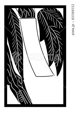 花札のイラスト モノクロ白黒 線画 バラ単枚 11月柳に短冊 日本のカードゲームのイラスト素材 5552