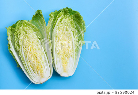 Chinese cabbage on blue background. Copy space Chinese cabbage on blue background. Copy space 83590024