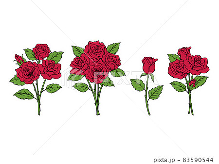 薔薇の花束のイラスト素材 セット 赤い花のイラスト素材
