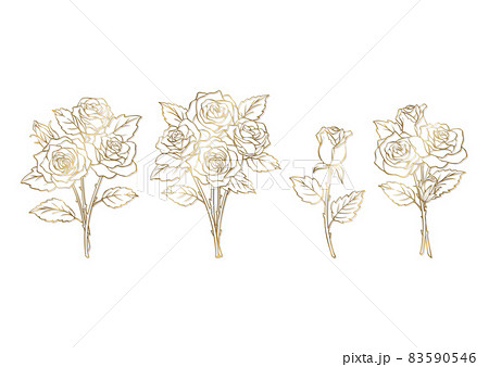 薔薇の花束のイラスト素材 セット ゴールド 薔薇の花束のイラスト素材 セット ゴールド 83590546
