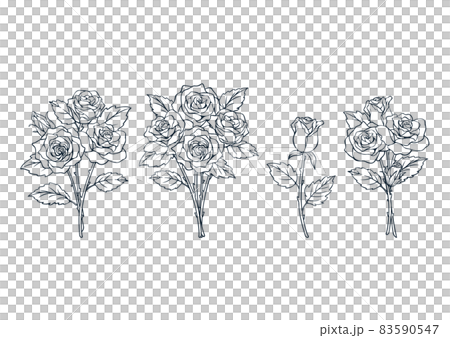 薔薇の花束のイラスト素材　セット　線画 83590547