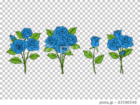 薔薇の花束のイラスト素材 セット 青い花のイラスト素材