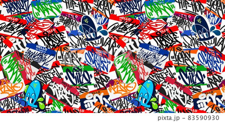 Abstract Seamless Colorful Urban Graffiti Style Sticker Bombing Hello My Name Is With Some Street Art Lettering Vector Illustration Art 83590930