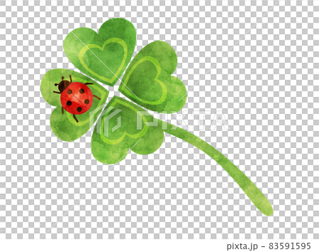 Illustration of clover and ladybugs (watercolor-like processing) 83591595