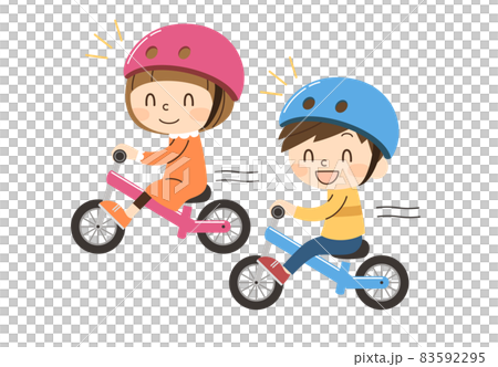 兩個孩子笑著騎腳踏車 兩個孩子笑著騎腳踏車 83592295