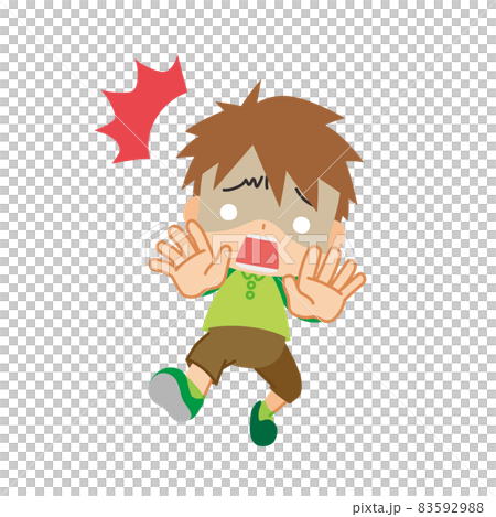 一個可愛的小男孩在受到巨大衝擊後臉色蒼白驚訝的插圖 白色背景 全身 83592988