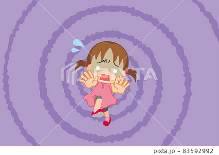 奈落の底に落ちる可愛い小さな女の子のイラスト 背景 漫画 渦 どん底 ショックのイラスト素材