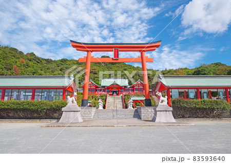 山口県下関市にある福徳稲荷神社境内朱塗りの社殿と鳥居 山口県下関市にある福徳稲荷神社境内朱塗りの社殿と鳥居 83593640