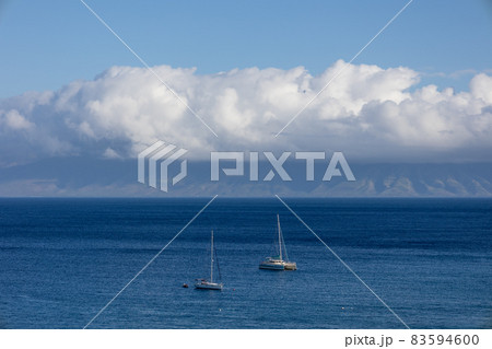 Sailboat in the open sea. Calm sea sailing, luxury summer adventure 83594600