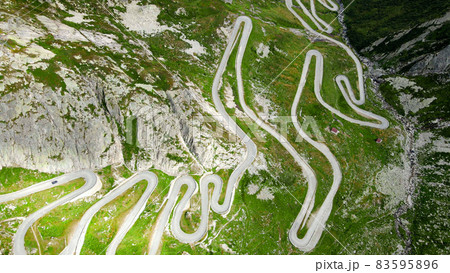 Gotthard Pass Street in Switzerland from above Gotthard Pass Street in Switzerland from above 83595896