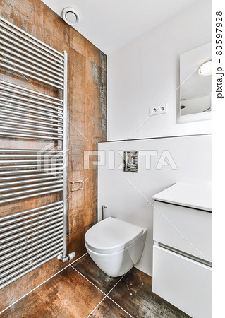 Design of contemporary restroom design with brown tiles Design of contemporary restroom design with brown tiles 83597928