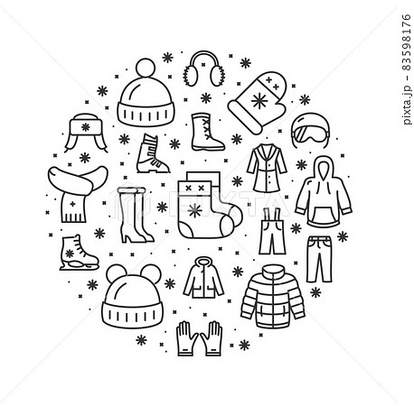 Winter Clothes Round Design Template Contour Lines Icon Concept. Vector 83598176