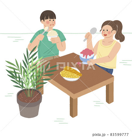 eating corn and ice shave, summer foods 83599777