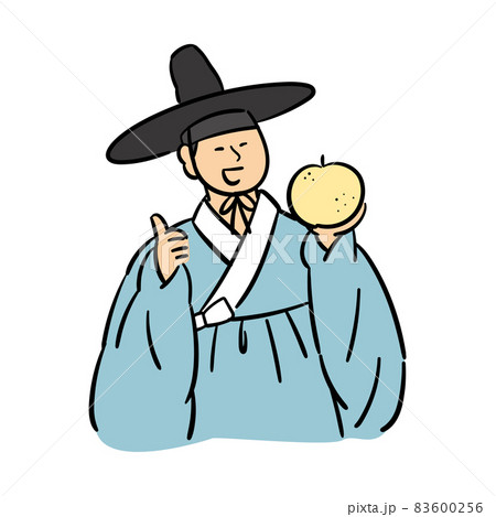 Seonbi, Korean scholar with Hanbok holding pear Seonbi, Korean scholar with Hanbok holding pear 83600256