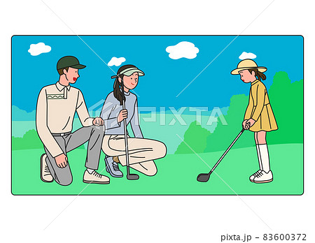 family playing golf together family playing golf together 83600372