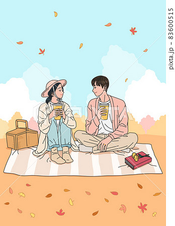 couple looking at each other on an autumn picnic couple looking at each other on an autumn picnic 83600515