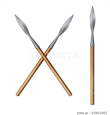 Color realistic image of two crossed spears isolated on a white 83601062