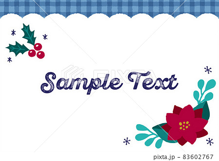 ヒイラギとポインセチアのクリスマスフレーム ブルー 83602767