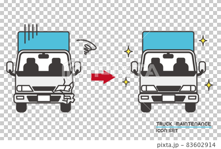 トラックの修理やメンテナンスのベクターイラスト素材／自動車／運送／宅配 83602914