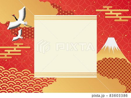 富士山と鶴　和柄背景テンプレート 83603386