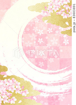 春の桜とゴールドの雲の美しいベクターイラスト背景 83603891