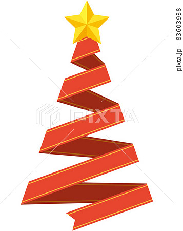 クリスマスツリーの形をしたライン入りリボンのイラスト 赤 のイラスト素材