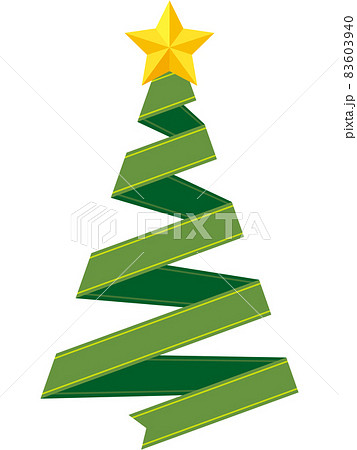クリスマスツリーの形をしたライン入りリボンのイラスト（緑） 83603940