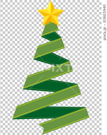 クリスマスツリーの形をしたライン入りリボンのイラスト（緑） 83603940