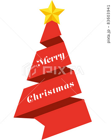 クリスマスツリーの形の3.5巻きリボンと「Merry Christmas」のイラスト（赤） 83603941