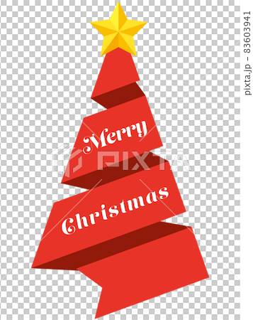 クリスマスツリーの形の3.5巻きリボンと「Merry Christmas」のイラスト（赤） 83603941