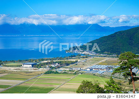 八幡山　山頂より琵琶湖方面の田園風景を望む 83604347