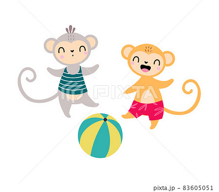 Cute African Monkey Animal Playing Ball Enjoying Hot Summer Activity Vector Illustration Cute African Monkey Animal Playing Ball Enjoying Hot Summer Activity Vector Illustration 83605051
