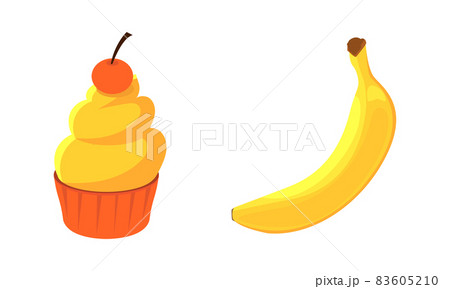 Sweet Cupcake with Berry on Top and Banana Vector Set Sweet Cupcake with Berry on Top and Banana Vector Set 83605210