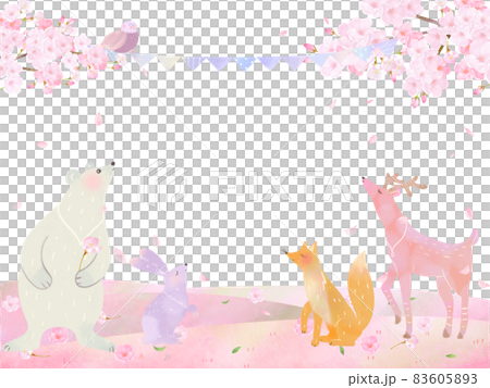 Spring Scandinavian cute frame illustration vector material with forest animals under the cherry blossoms in full bloom Spring Scandinavian cute frame illustration vector material with forest animals under the cherry blossoms in full bloom 83605893