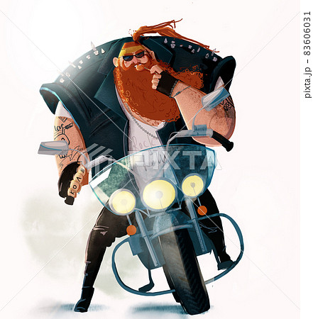 cute cartoon biker with red barb on motocicle 83606031