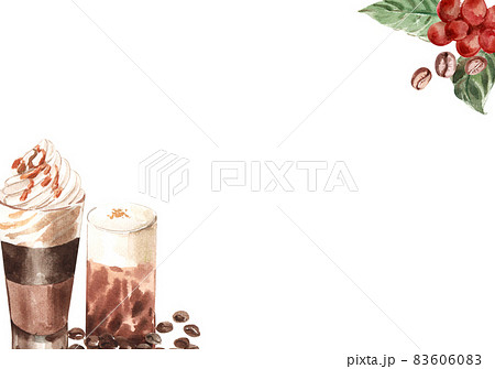 Korean coffee frame watercolor clipart 83606083