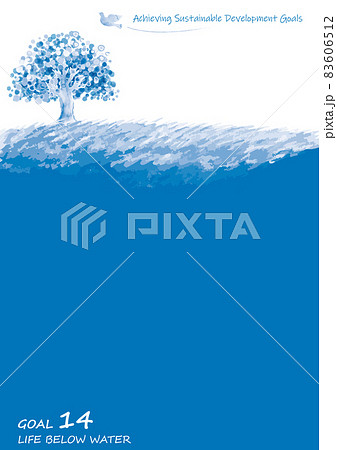 SDGs目標14イメージの木と鳩と草原のフレーム 83606512