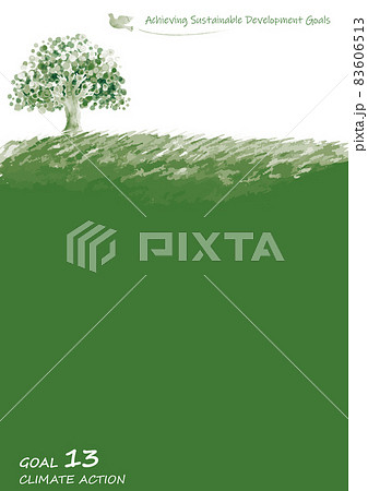 SDGs目標13イメージの木と鳩と草原のフレーム 83606513
