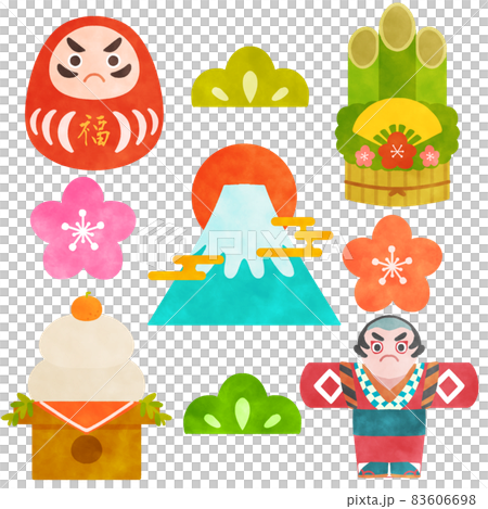 新年插圖集材料 Dharma Kadomatsu 富士山第一次日出 Kagami Mochi Kite 新年插圖集材料 Dharma Kadomatsu 富士山第一次日出 Kagami Mochi Kite 83606698