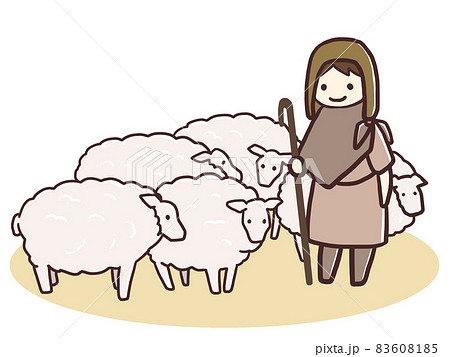 羊たちを連れた羊飼いのイラスト素材
