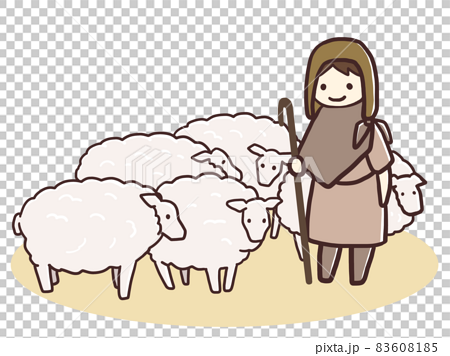 羊たちを連れた羊飼いのイラスト素材