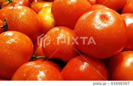 Close-up of tomatoes in the basket at the market. 83608307