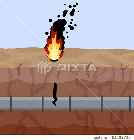 Gas pipeline breakthrough. Pipe in underground. Accident on Oil Pipeline. Fire and conflagration. Environmental problem. Flat Soil in section 83608730
