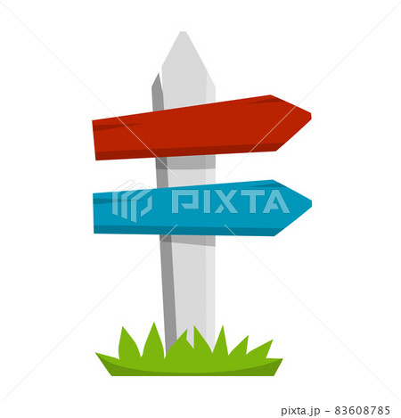 Path pointer with red plate. Route information Index. Cartoon flat illustration 83608785