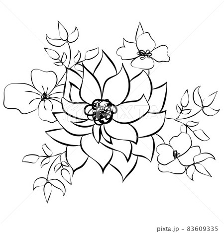 Summer garden blooming flowers monochrome illustration, sketch, hand drawn. 83609335